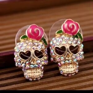 Earrings Women's Rhinestone Crystal Skull New f49